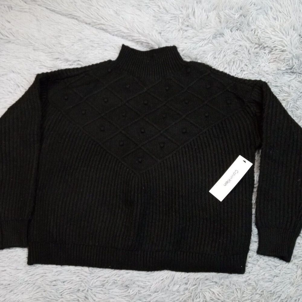 Calvin Klein Sweater Womens S Black Mock Neck Cozy Comfort Casual Oversized New
